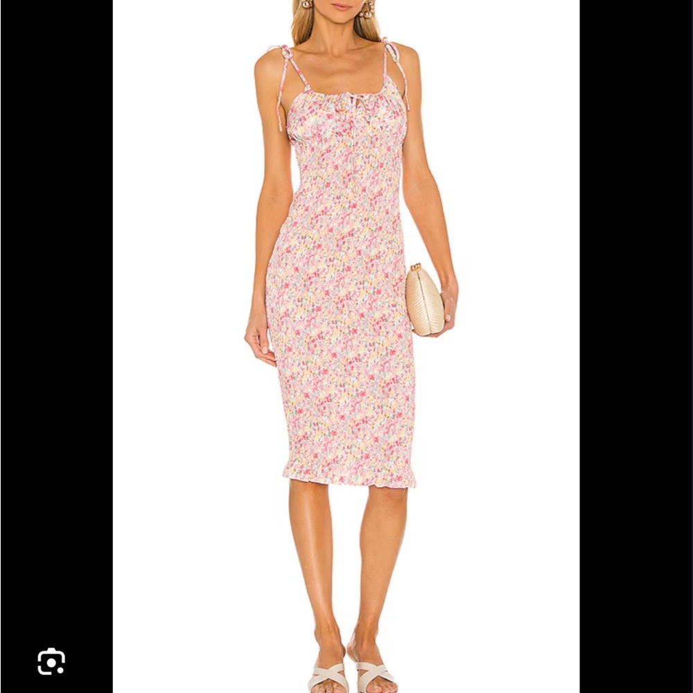 Pink and Yellow Spaghetti Strap Sundress Midi